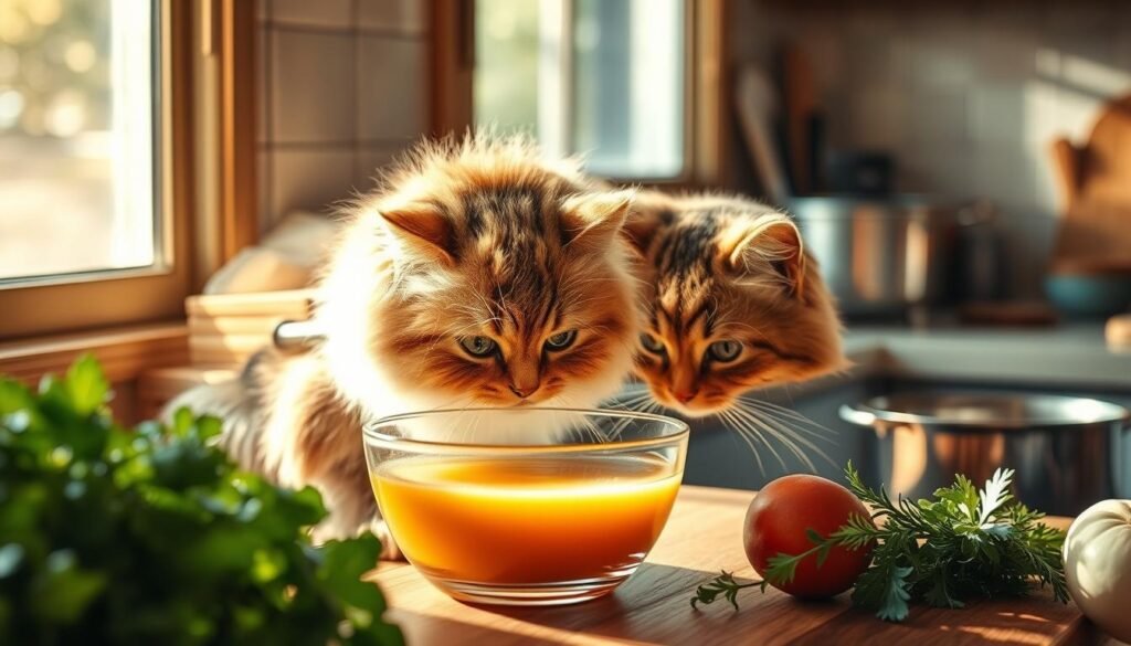 Cat drinking broth