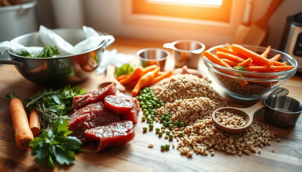 assembling homemade dog food