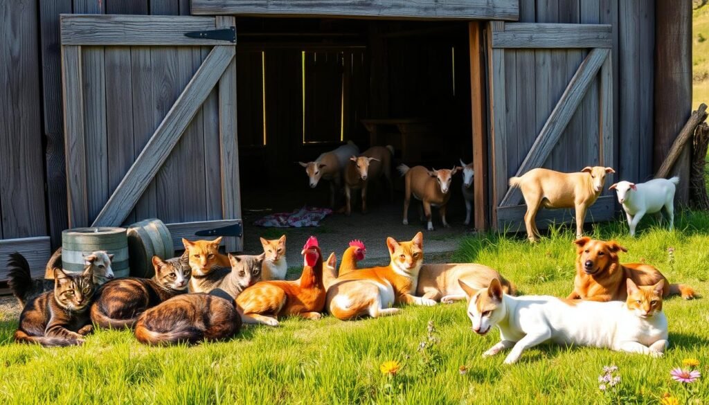 barn cats and farm animals